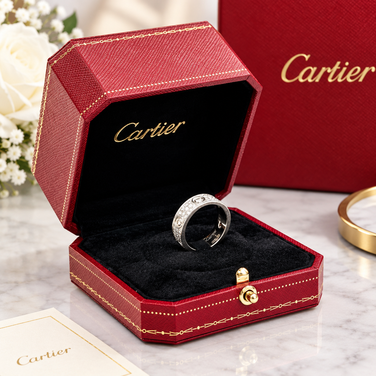 Cartier Signature Love Ring Box Red Travel Case Empty Gift BOX