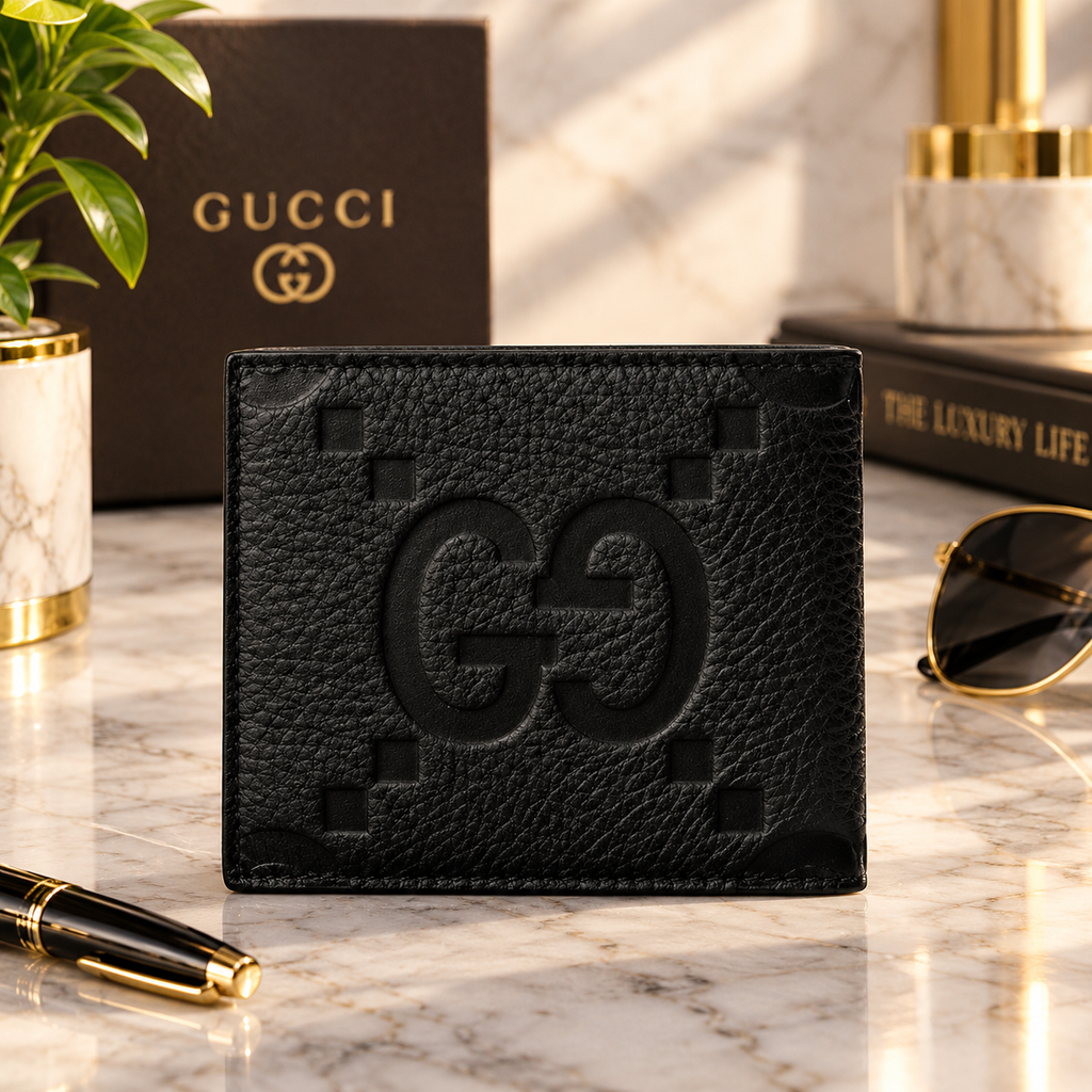 Gucci Gg Jumbo Black Leather Wallet Free shipping