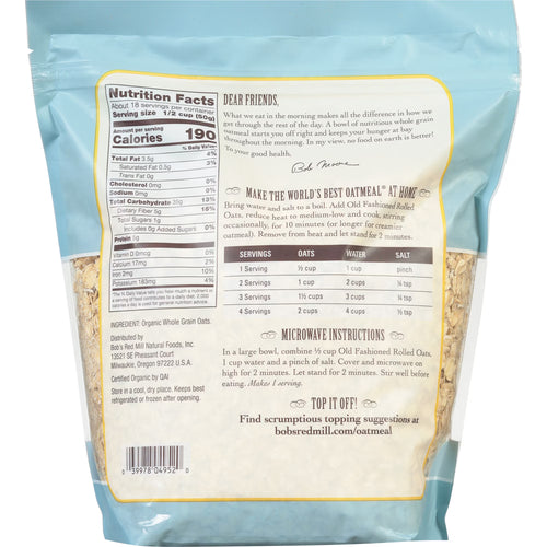 Bob's Red Mill Non-GMO Organic Old Fashioned Rolled Oats 32 oz Bag, 3-Pack