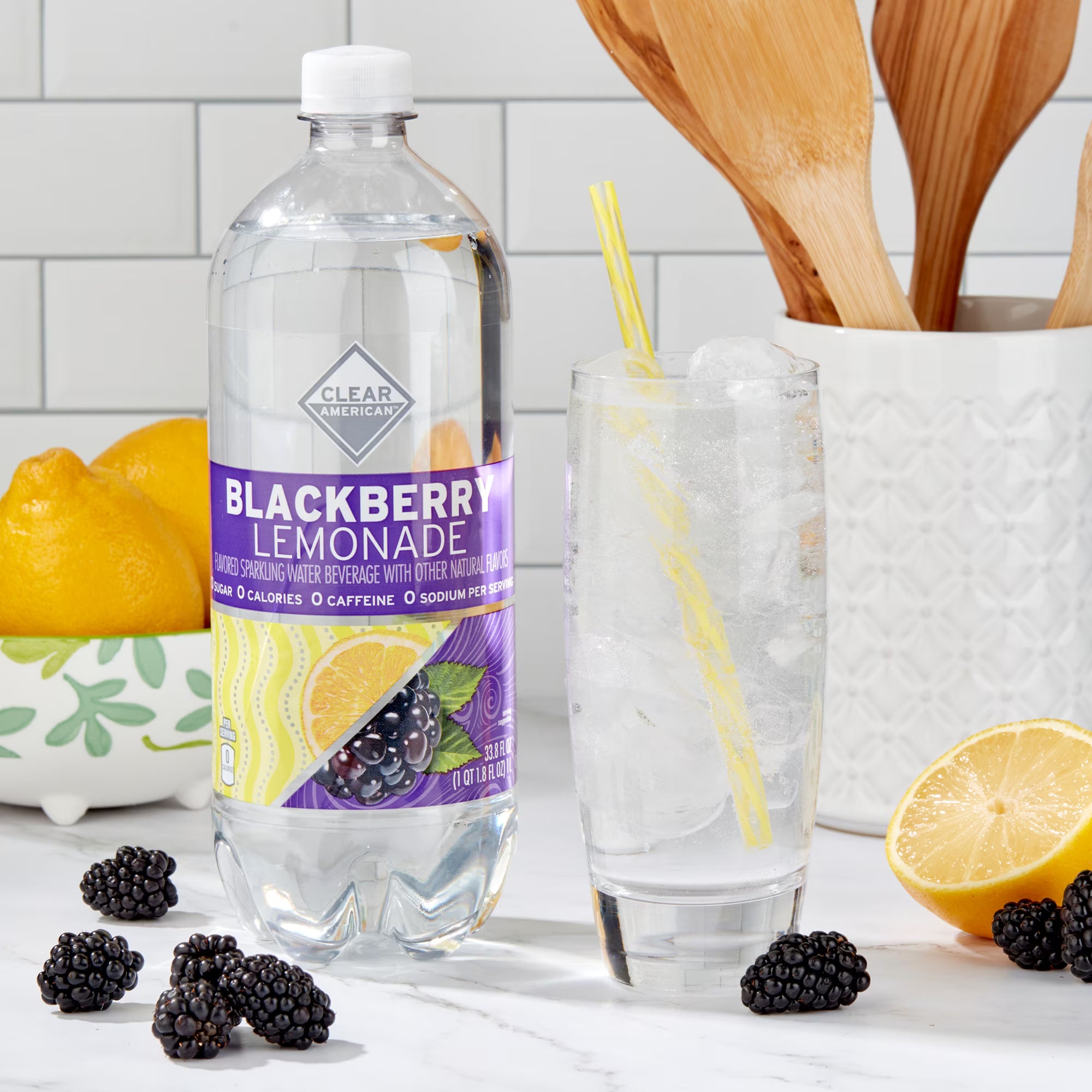 Clear American Blackberry Lemonade Sparkling Water, 1 Liter, 12-Pack, Box of 3