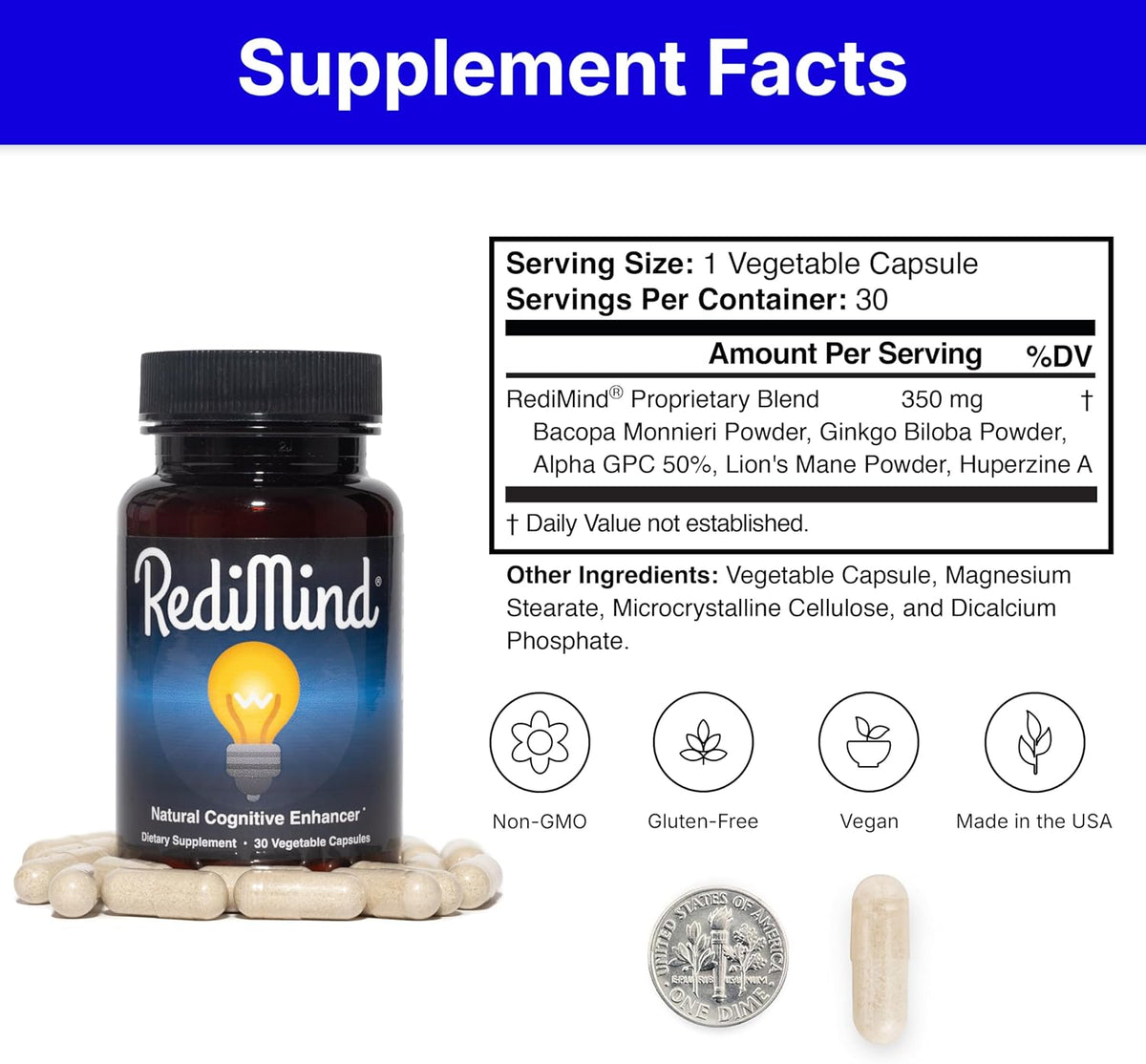 RediMind Natural Cognitive Support and Brain Supplement, Vegan