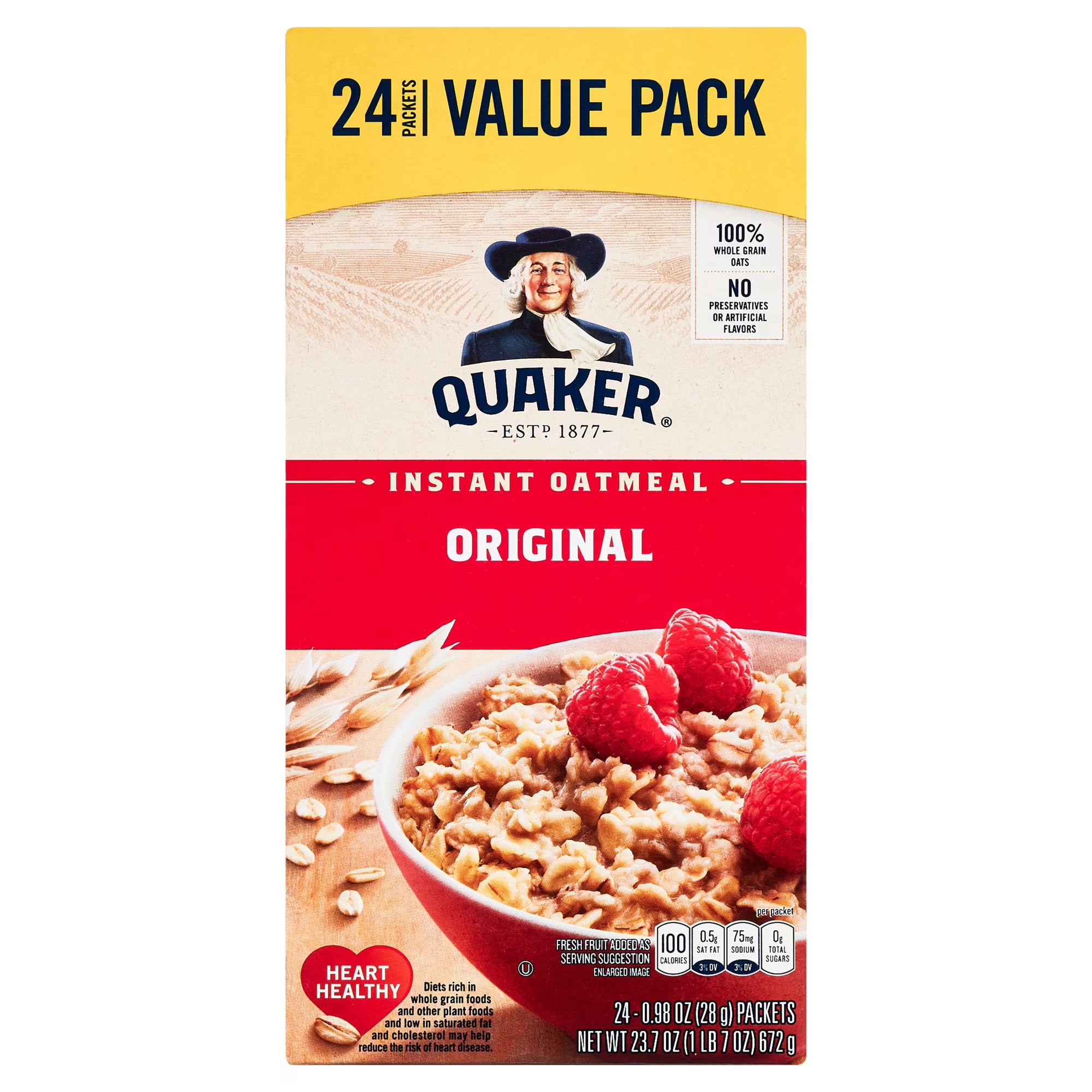 Quaker Instant Oatmeal Original, 0.98 oz, 24 Packets per Pack, 3 Packs