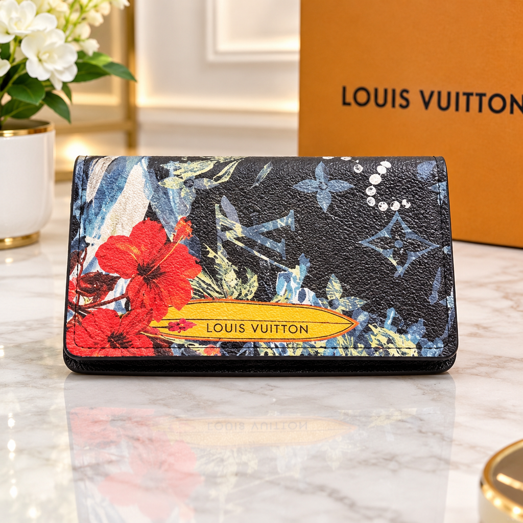 LV Pocket Organizer Monogram Surfin’ Navy Blue Leather Card Holder Wallet