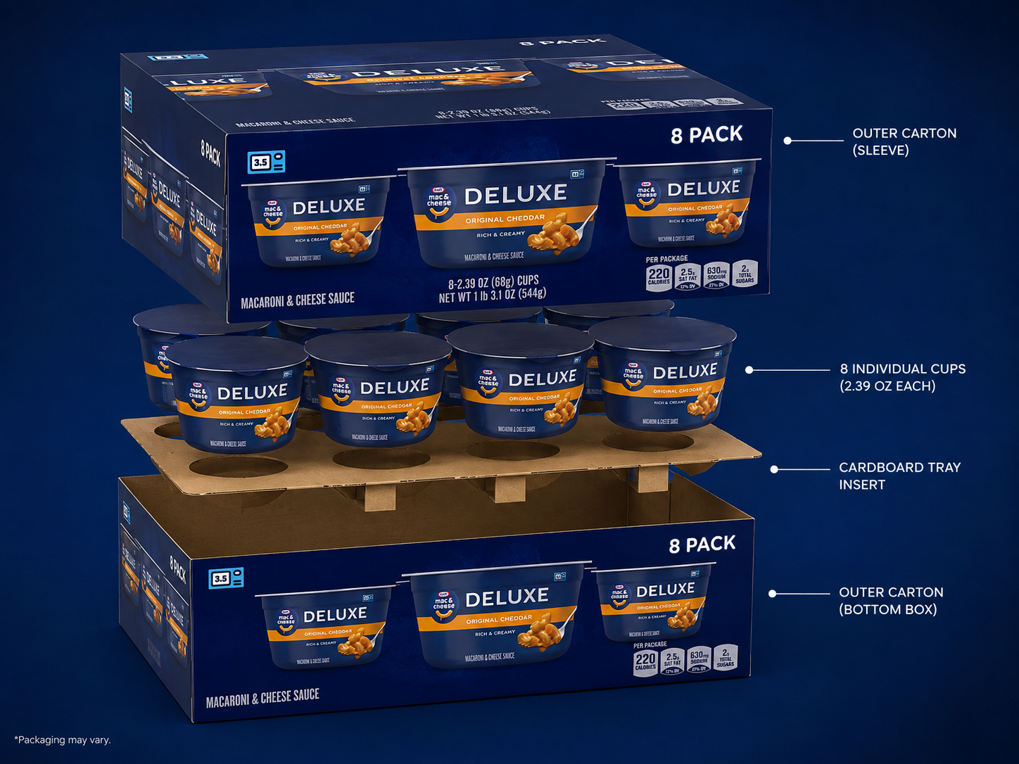 Kraft Deluxe Mac & Cheese Cups, Original, 2.39 oz, 8 Cups, Pack of 3