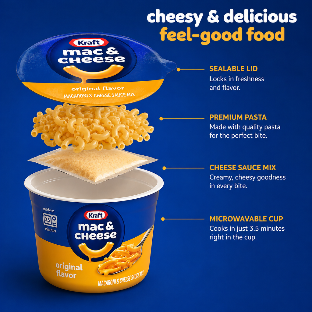 Kraft Mac & Cheese Cups, Original Flavor, 2.05 oz, 8 Cups, Pack of 3