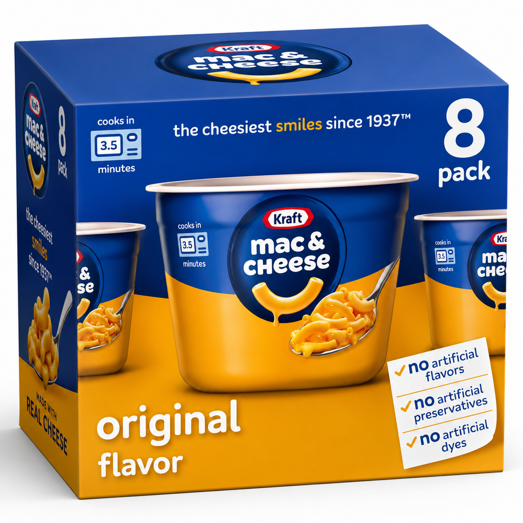 Kraft Mac & Cheese Cups, Original Flavor, 2.05 oz, 8 Cups, Pack of 3