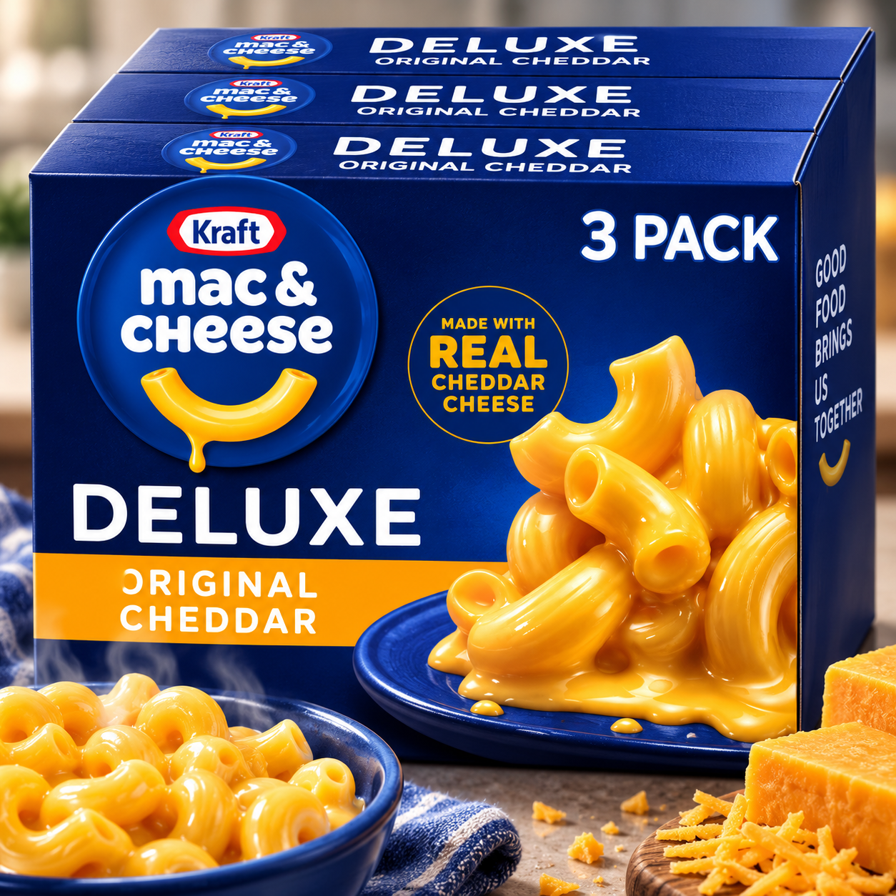 Kraft Deluxe Mac & Cheese Original Cheddar, 14 oz, 3 Pack/Box, (3 Boxes)