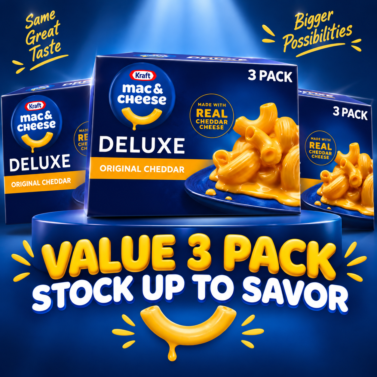 Kraft Deluxe Mac & Cheese Original Cheddar, 14 oz, 3 Pack/Box, (3 Boxes)