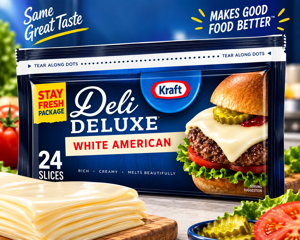 Kraft Deli Deluxe White American Cheese Slices, 16 oz Pack, 24 Slices, Pack of 3