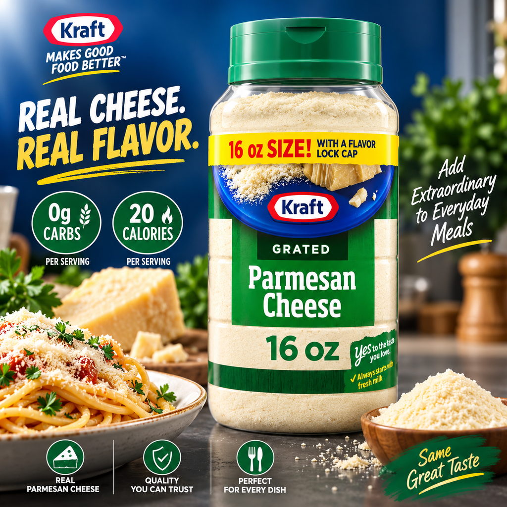 Kraft Grated Parmesan Cheese Shaker 16 oz Bottle, Pack of 3