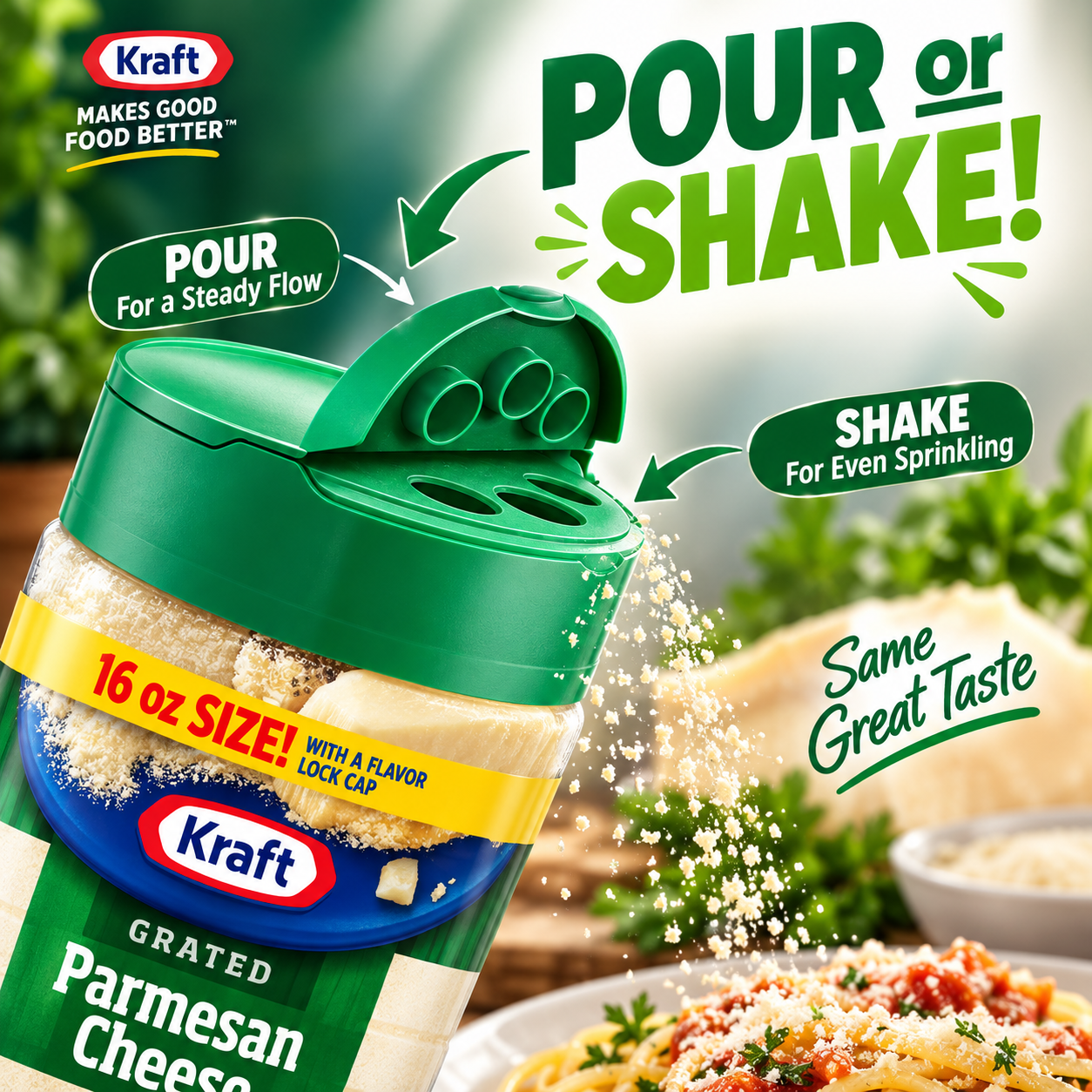 Kraft Grated Parmesan Cheese Shaker 16 oz Bottle, Pack of 3