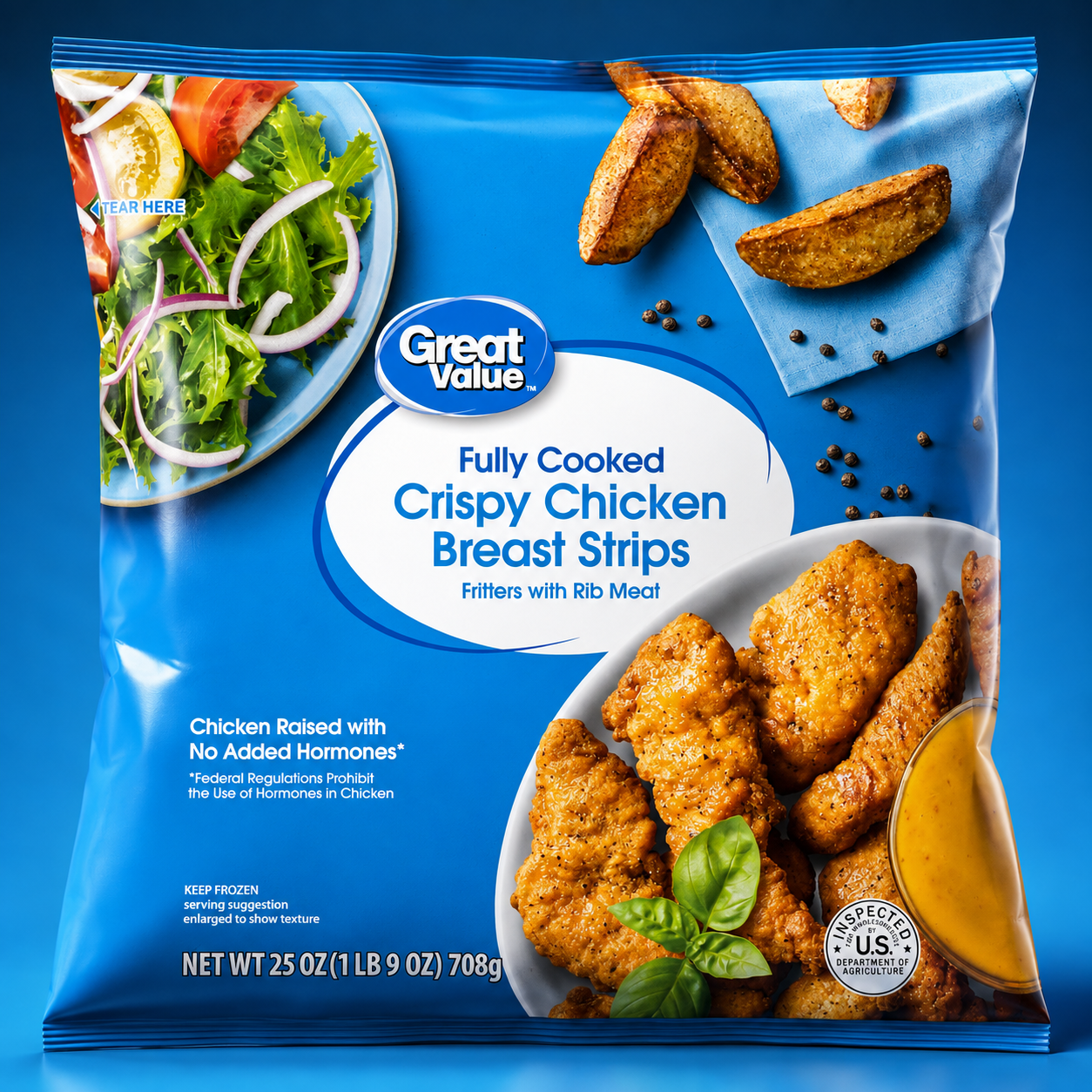 Great Value Fully Cooked Chicken Strips, 25 oz (Frozen), Pack of 3