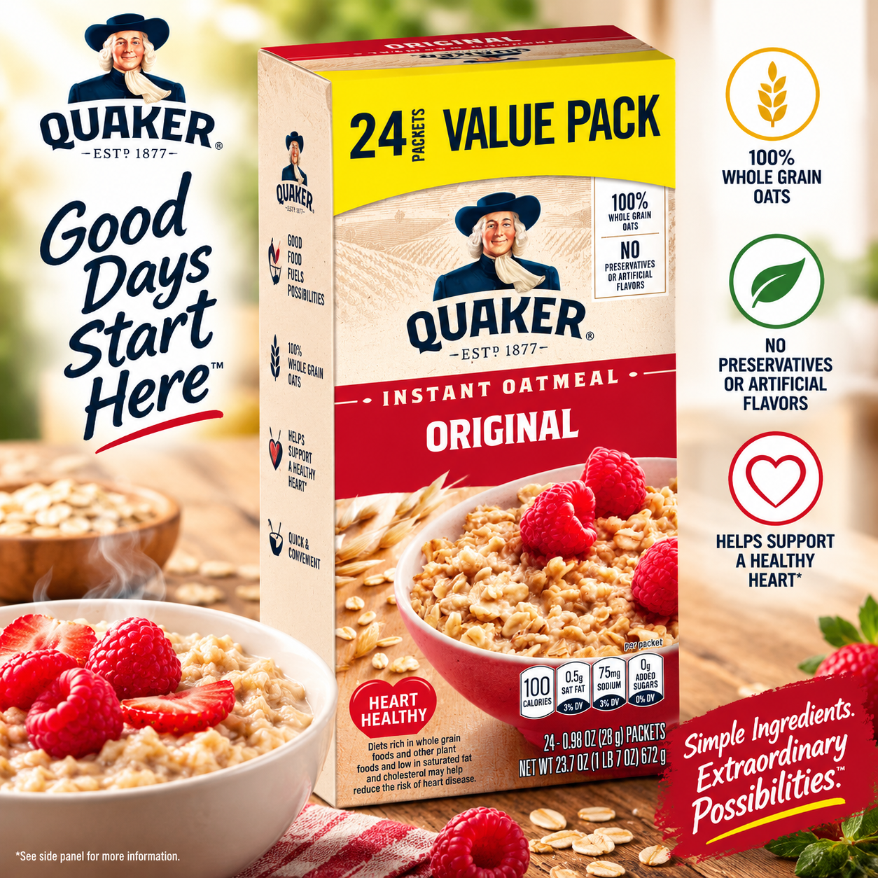 Quaker Instant Oatmeal Original, 0.98 oz, 24 Packets per Pack, 3 Packs