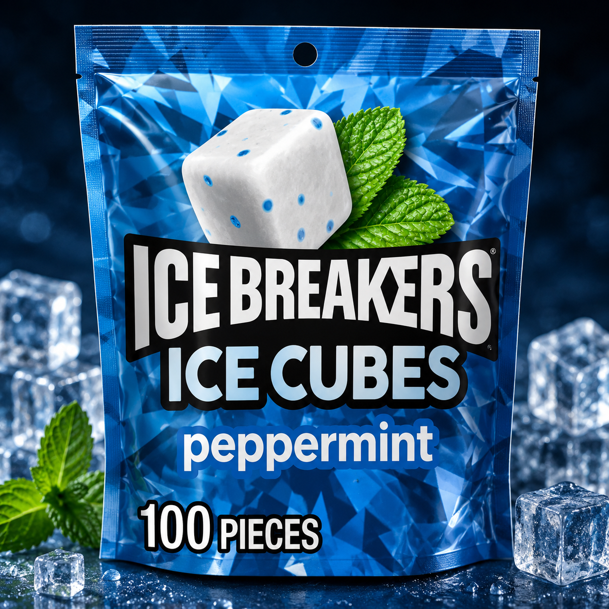 Ice Breakers Ice Cubes Peppermint Sugar-Free Gum, 8.11 oz, 100 Pieces, 3-Pack