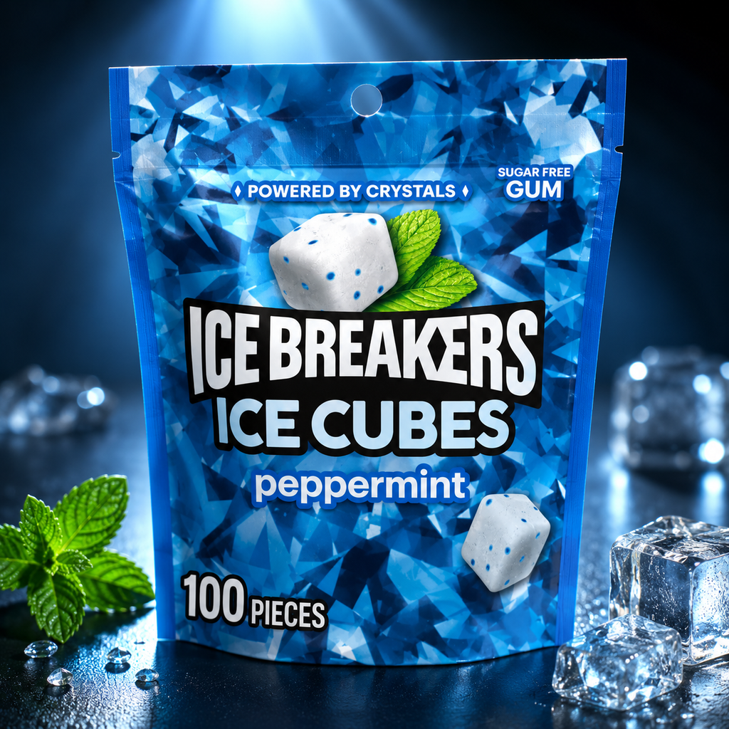 Ice Breakers Ice Cubes Peppermint Sugar-Free Gum, 8.11 oz, 100 Pieces, 3-Pack