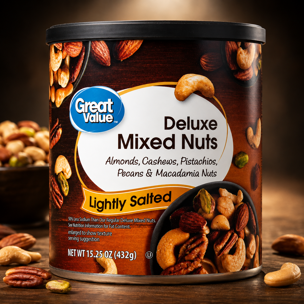Great Value Lightly Salted, Deluxe Mixed Nuts, 15.25 oz, 3-Pack