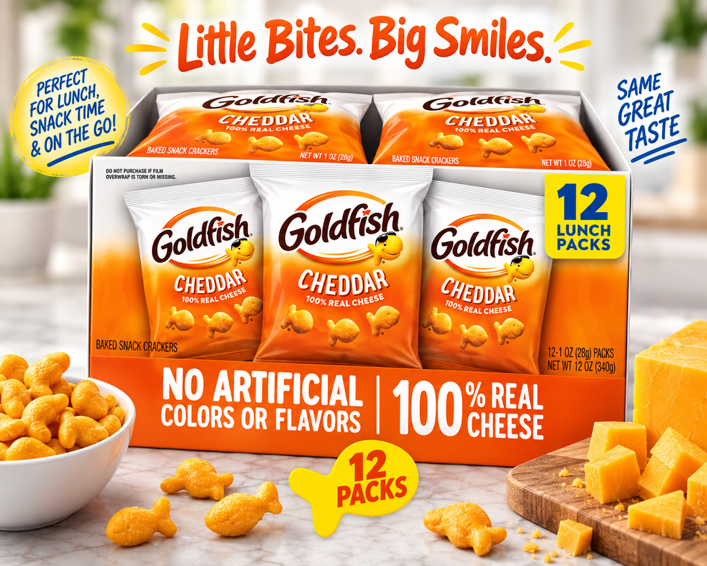 Goldfish Cheddar Cheese Crackers Snack Packs, 1 oz, 12 Count, Pack of 3