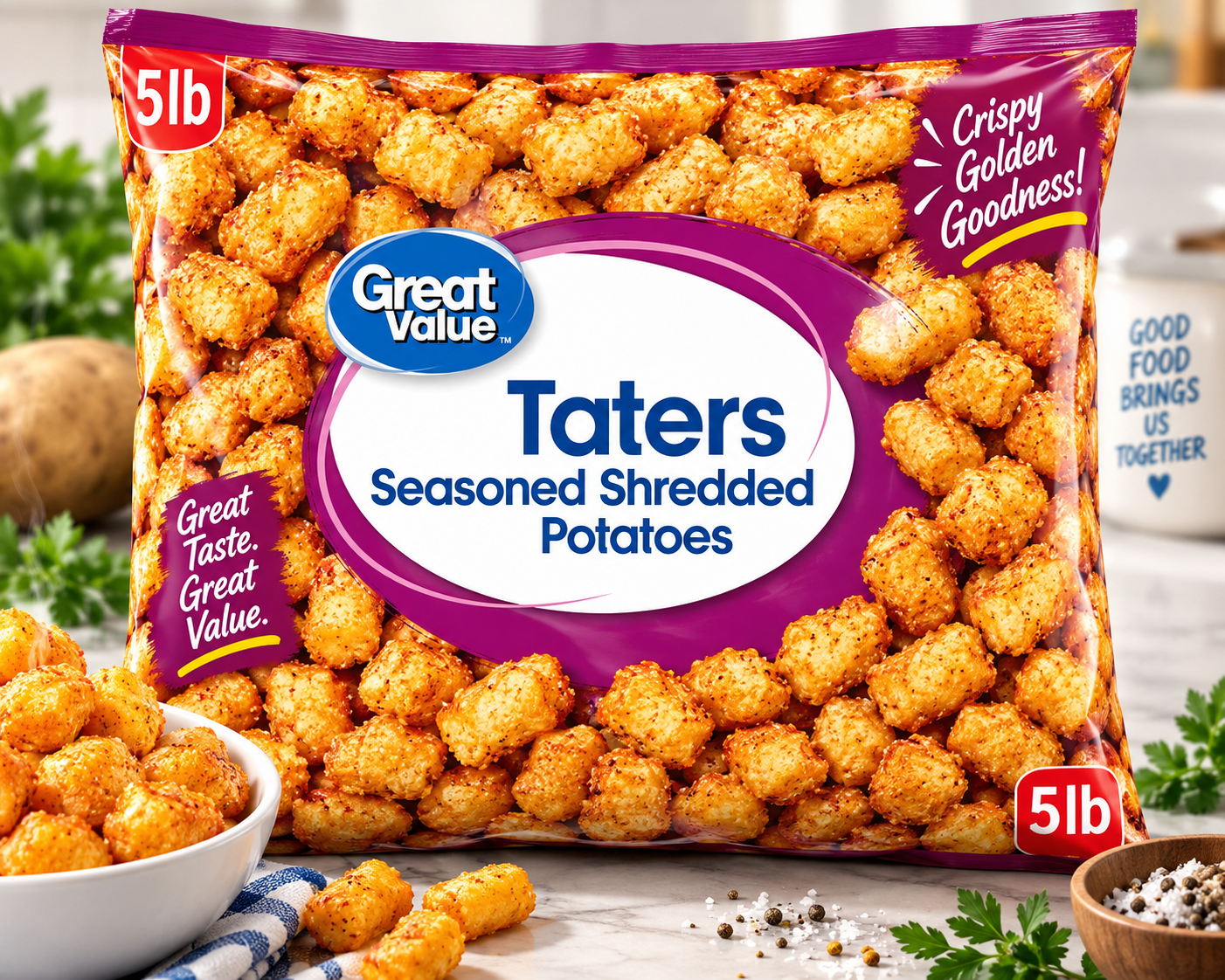 Great Value Tater Tots, 80 oz, 3-Pack