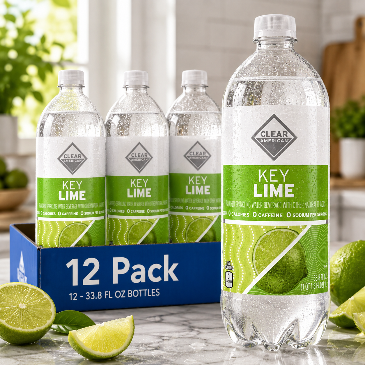 Clear American Key Lime Sparkling Water, 33.8 fl oz, 12-Pack, Box of 3