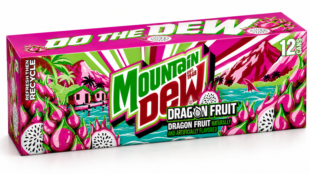 Mountain Dew Dragon Fruit Soda, 12 fl oz Cans, 3 Packs (36 Cans Total)
