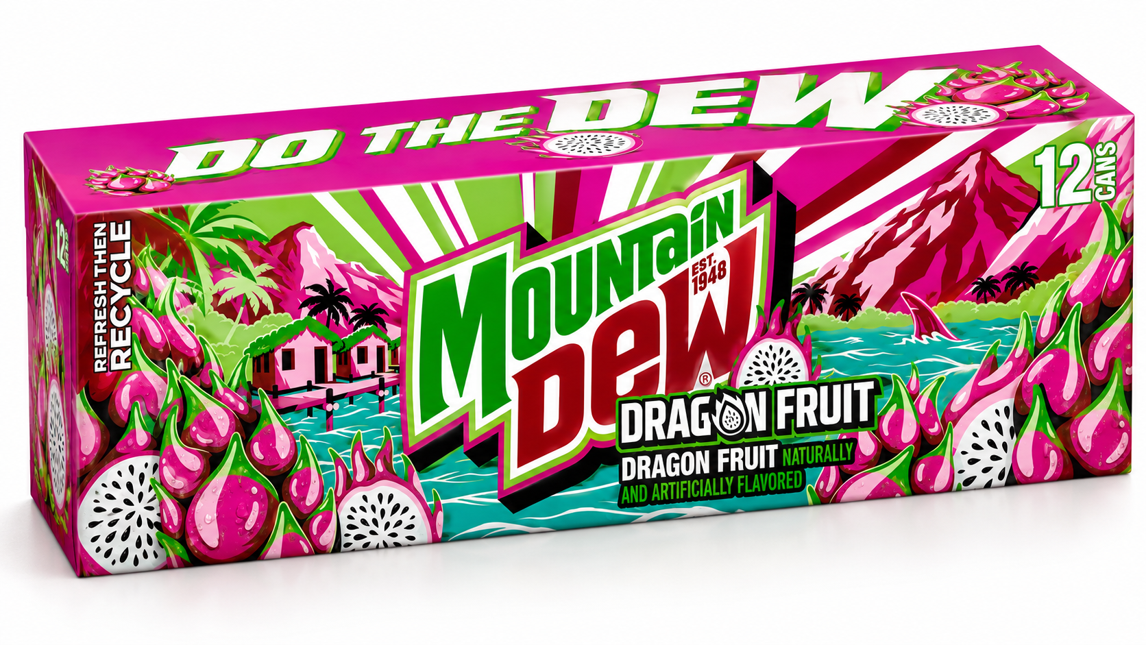 Mountain Dew Dragon Fruit Soda, 12 fl oz Cans, 3 Packs (36 Cans Total)