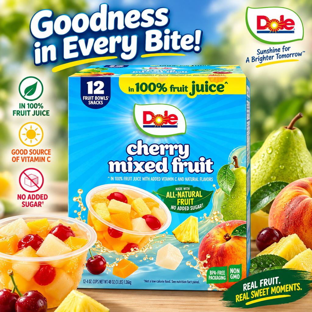 Dole Cherry Mixed Fruit Bowls in 100% Fruit Juice, 4 oz, 12 Cups, 3 Boxes