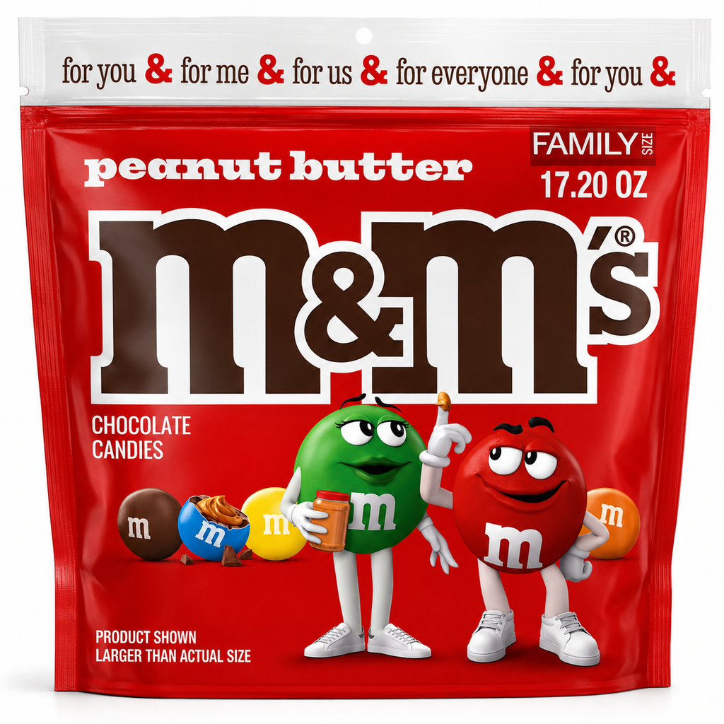 M&M's Peanut Butter Chocolate Candy, Family Size - 17.2 oz Bulk Bag, 3-Pack