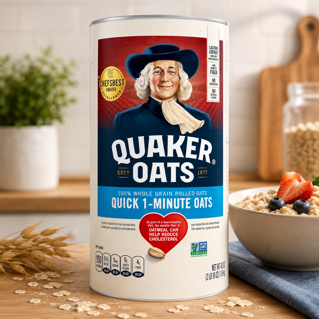 Quaker Quick 1 Minute Oats, Quick Cook Oatmeal, 42 oz Canister, Pack of 3