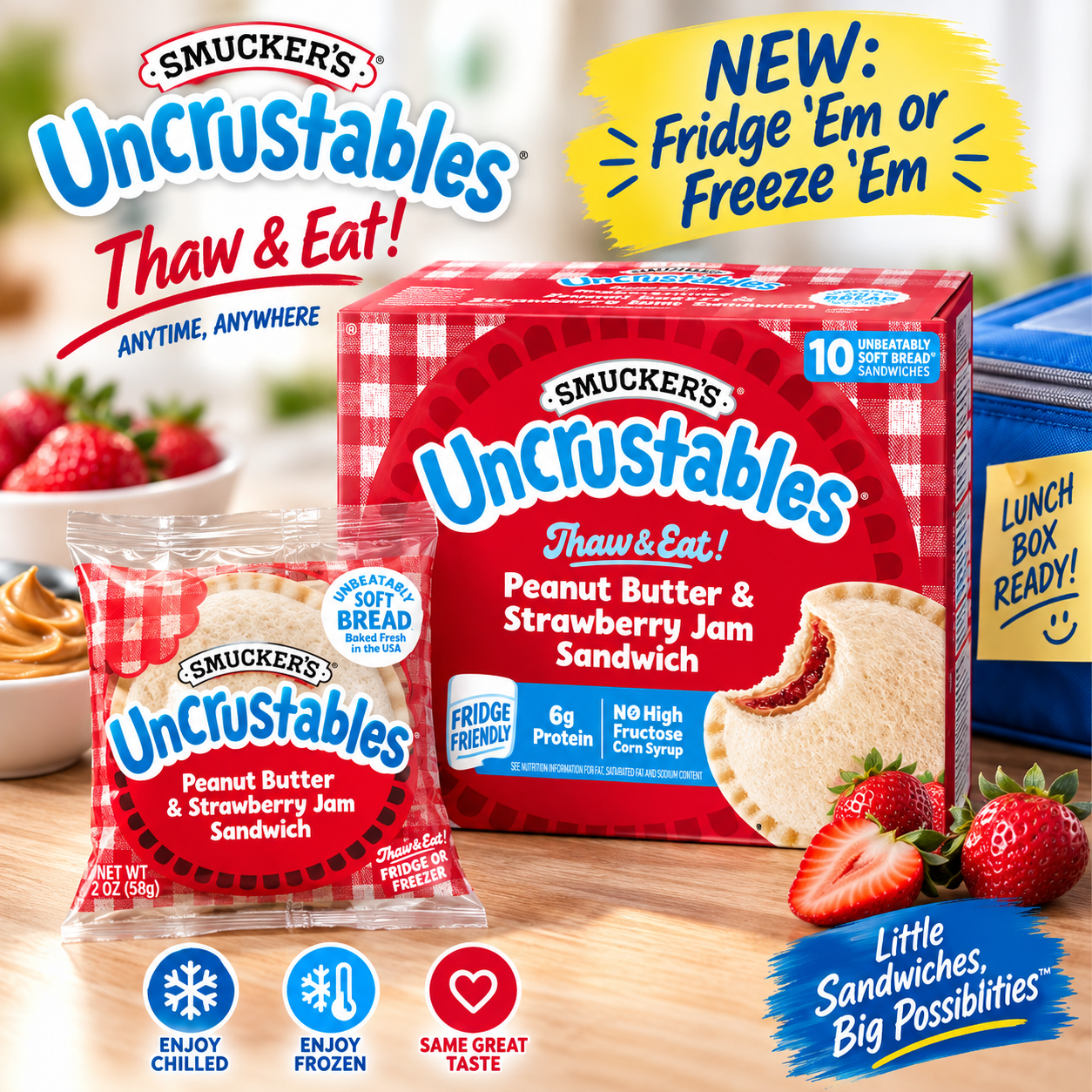 Smucker’s Uncrustables Peanut Butter & Strawberry Jam, 10 Count, 2 oz, 3-Pack