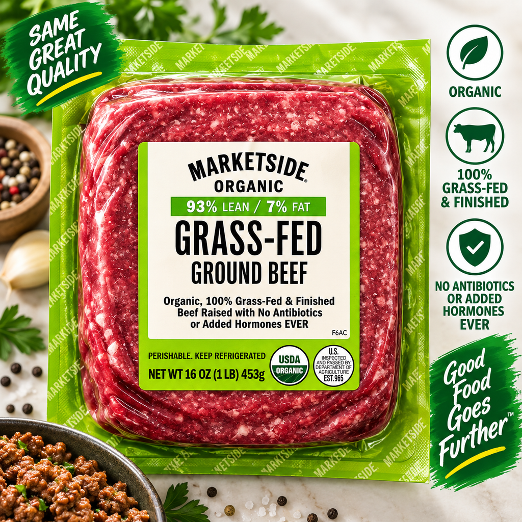 Marketside Organic Grass-Fed Ground Beef, 93% Lean/7% Fat, 1 lb, 3-Pack
