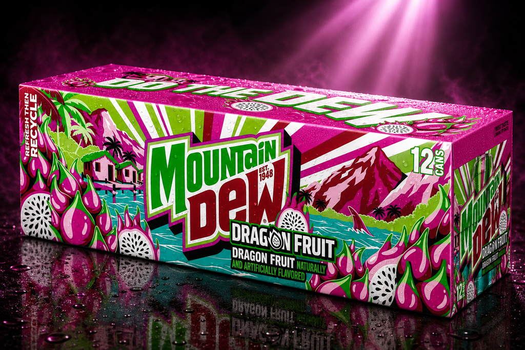 Mountain Dew Dragon Fruit Soda, 12 fl oz Cans, 3 Packs (36 Cans Total)