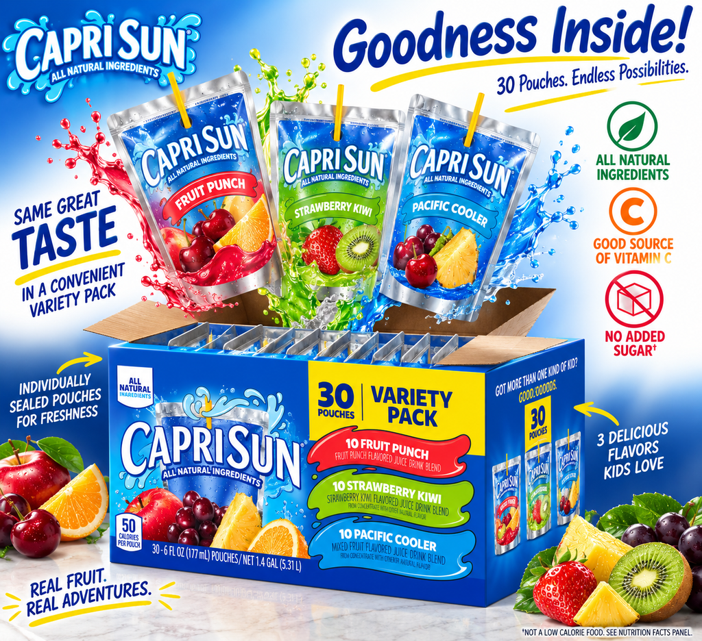 Capri Sun Variety Juice Drink, 6 fl oz, 30 Pouches per Pack, 3 Packs