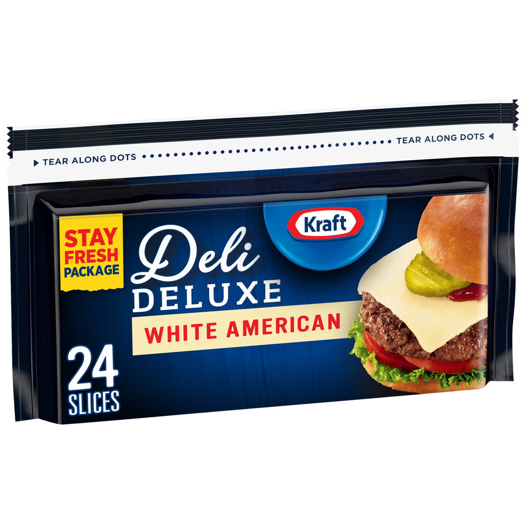 Kraft Deli Deluxe White American Cheese Slices, 16 oz Pack, 24 Slices, Pack of 3