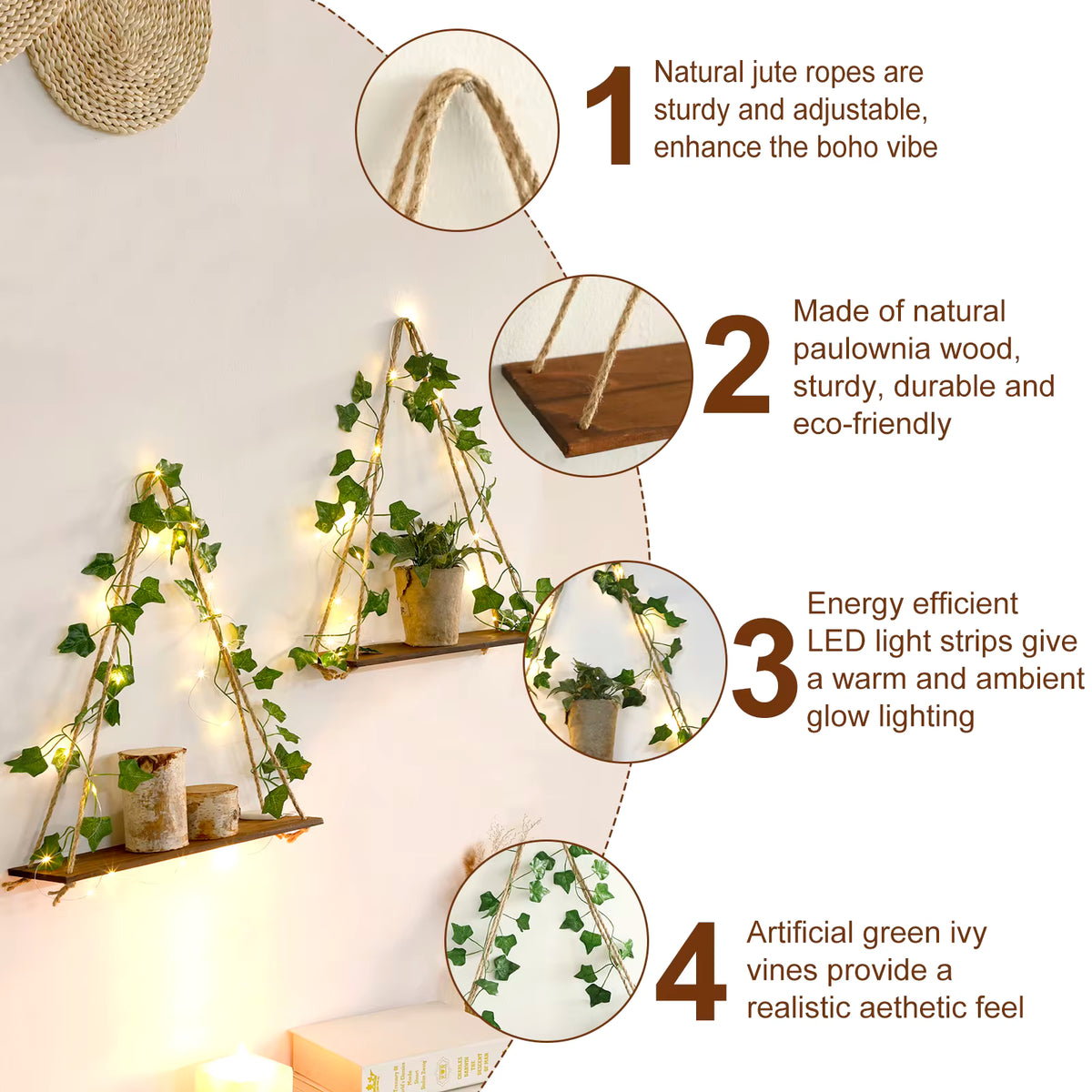 : LED Leaf Hanging Floating Shelf