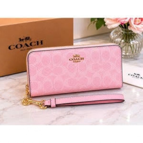 2026 Coach Long Zip Around Wallet In Signature Canvas CW778 Powder Pink
