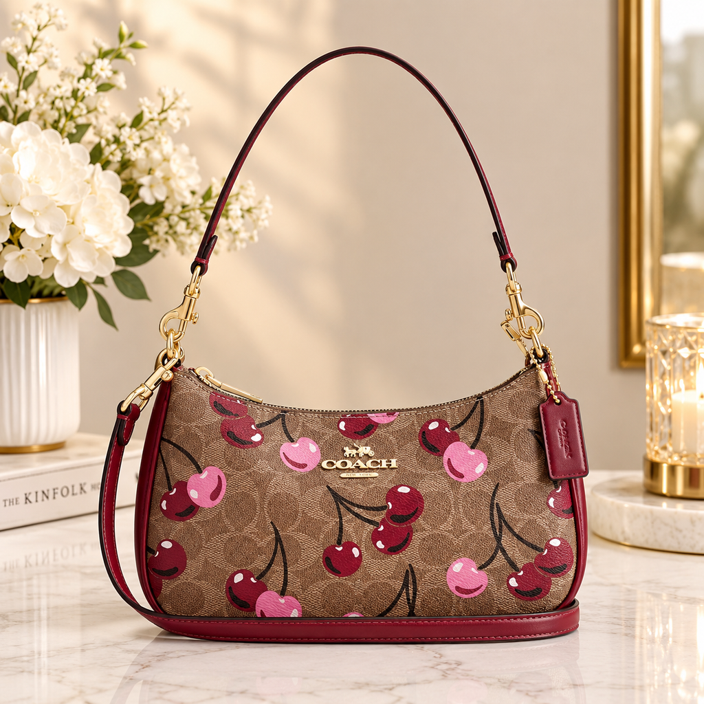 Nwt Coach Teri Shoulder Bag In Signature Canvas With Cherry Print CY694