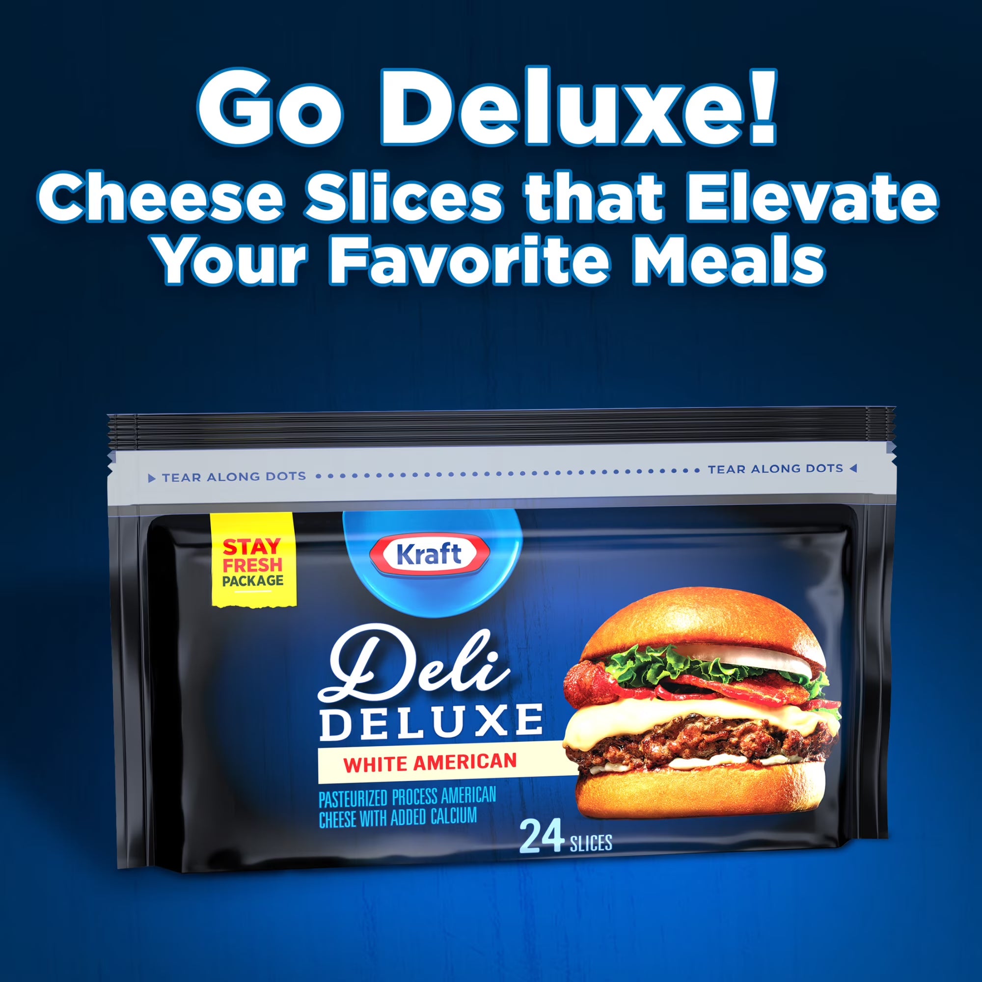 Kraft Deli Deluxe White American Cheese Slices, 16 oz Pack, 24 Slices, Pack of 3
