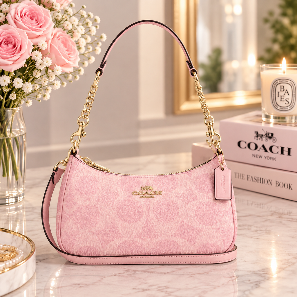 COACH Teri Shoulder Bag In signature canvas/Gold/Powder Pink New CAL51