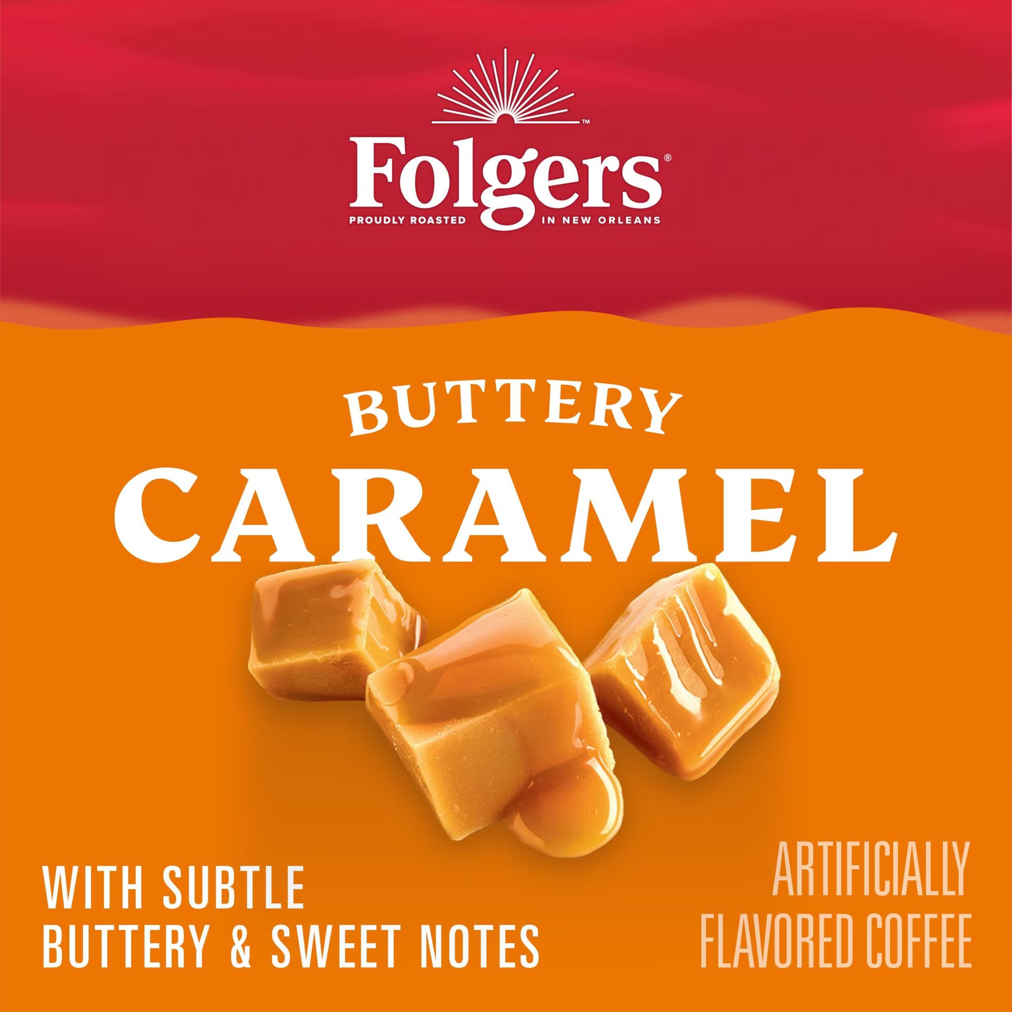 Folgers Buttery Caramel Artificially Flavoured Medium Roast Ground Coffee, 9.6 oz, 3-Pack