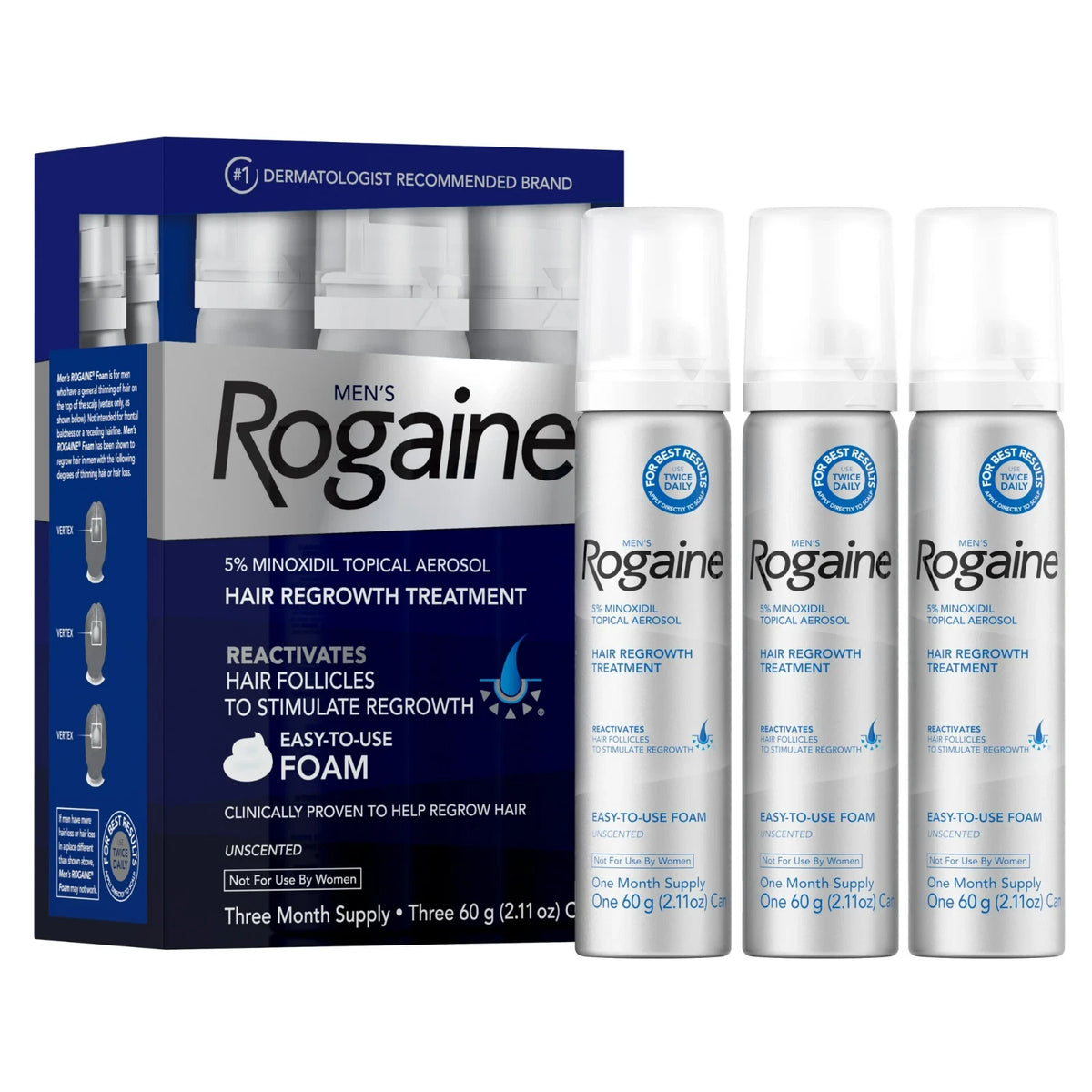 Rogaine Men's 5% Minoxidil Extra Strength Foam 3 Month Supply 3x60g