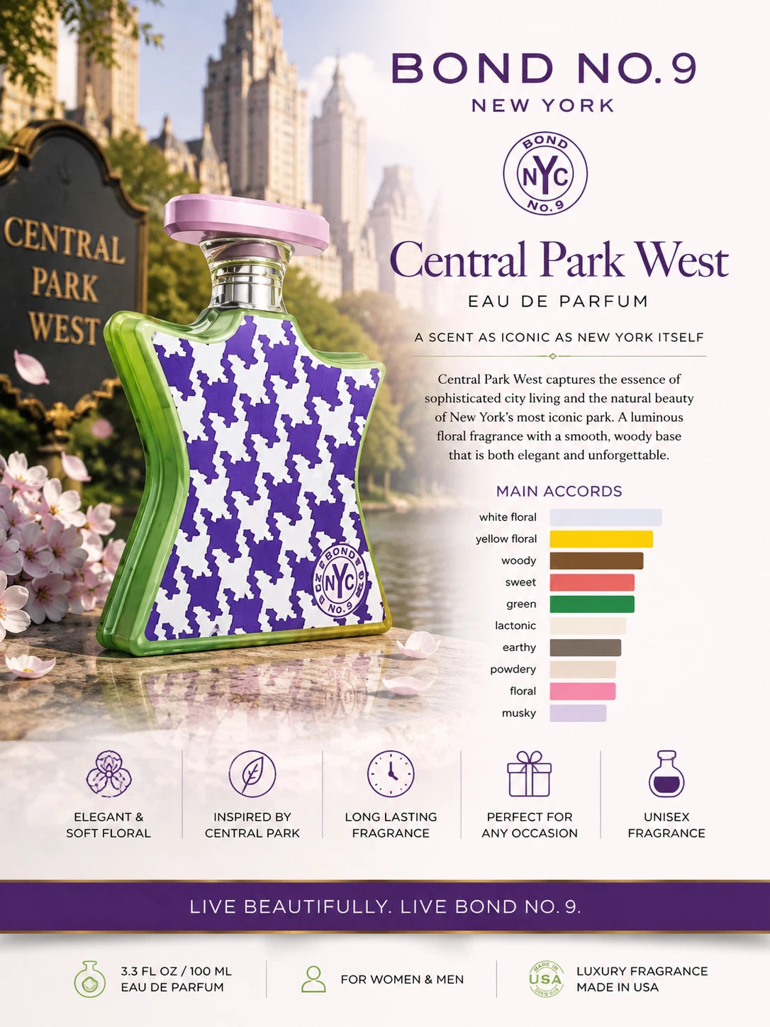 BOND NO. 9 CENTRAL PARK WEST EAU DE PARFUM – 3.3 OZ /100ML