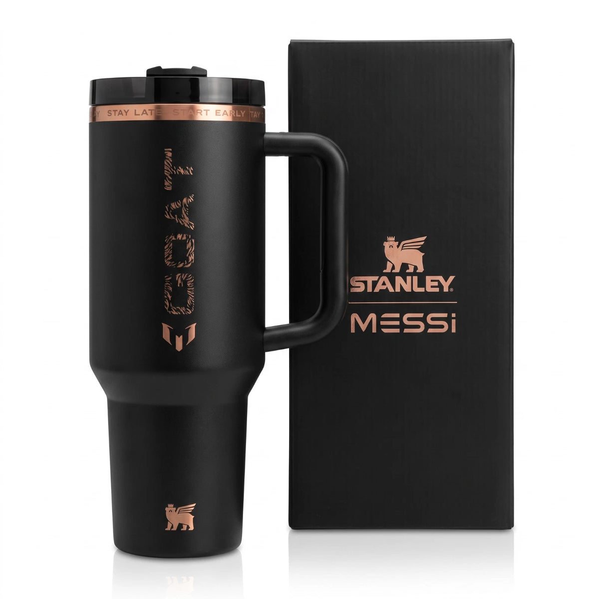 STANLEY x Messi Quencher Pro Tour Flip Straw Tumbler 40oz GOAT Black Limited NEW