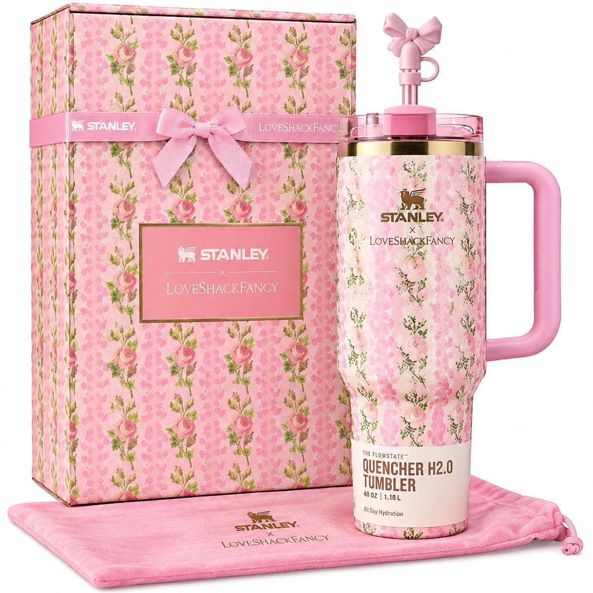 Stanley x LoveShackFancy Quencher H2.0 40oz Pink Floral Tumbler
