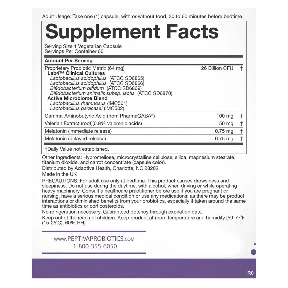 Peptiva 26 Billion CFU Probiotic & Sleep Support