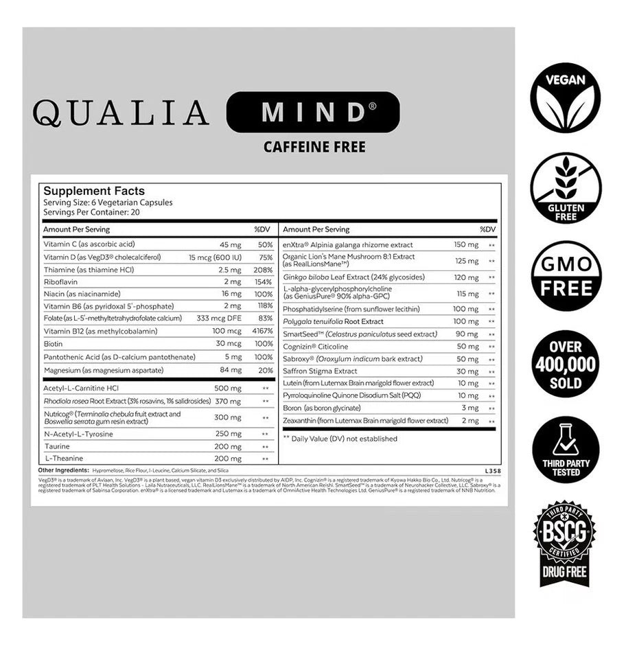 Authentic Qualia Mind Supplement Blend for Brain Health 120 Capsules