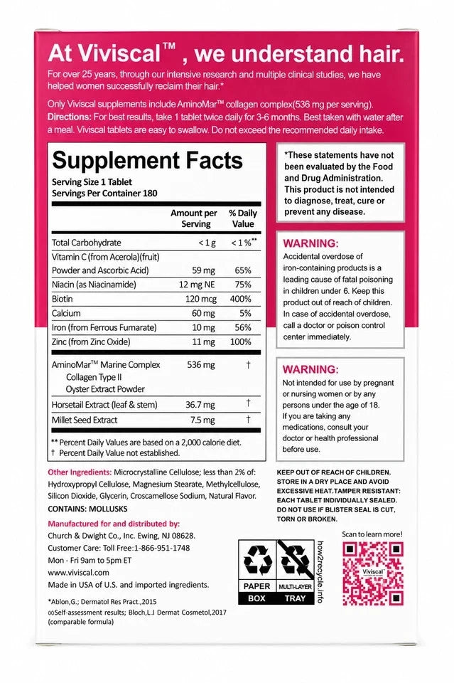 Viviscal Women’s Hair Growth Dietary Supplement – 180 Tablets