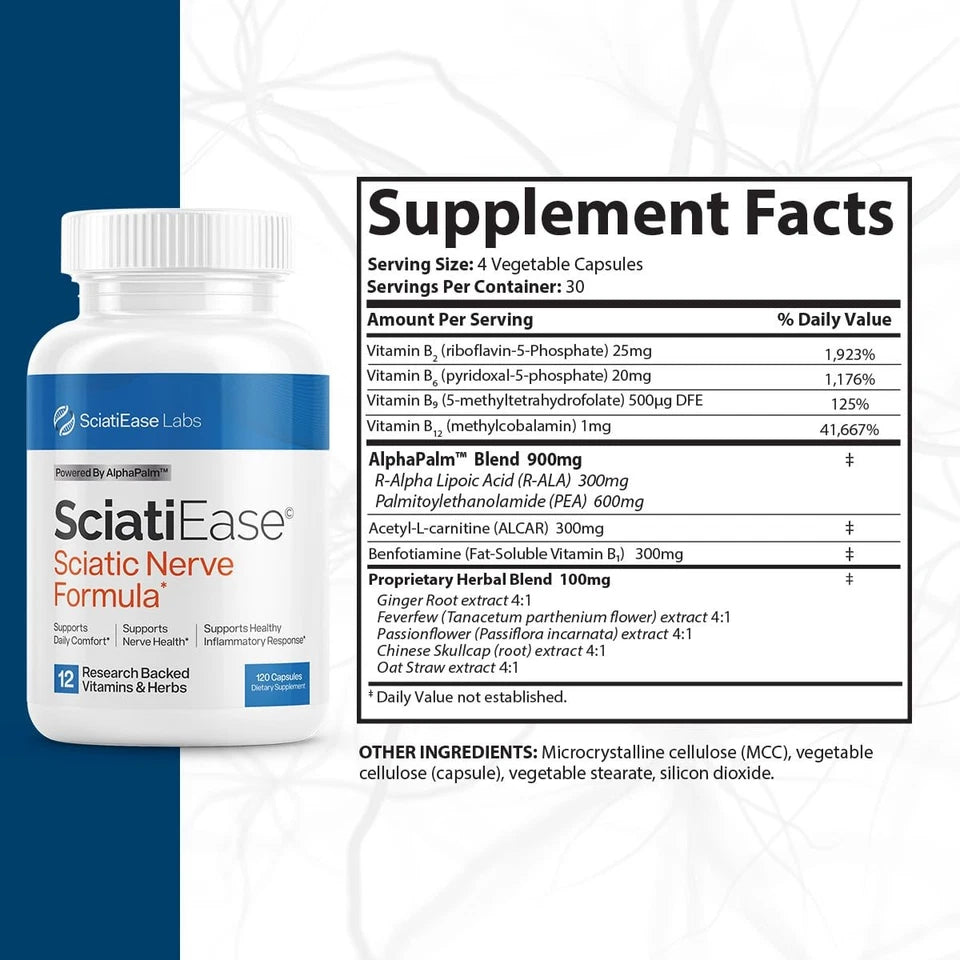 SciatiEase Sciatic Nerve Health Support Supplement - Nerve Support Formula wi...