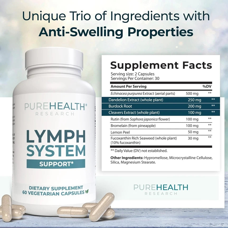 PUREHEALTH RESEARCH Lymph System Support Supplement,Lymphatic Drainage
